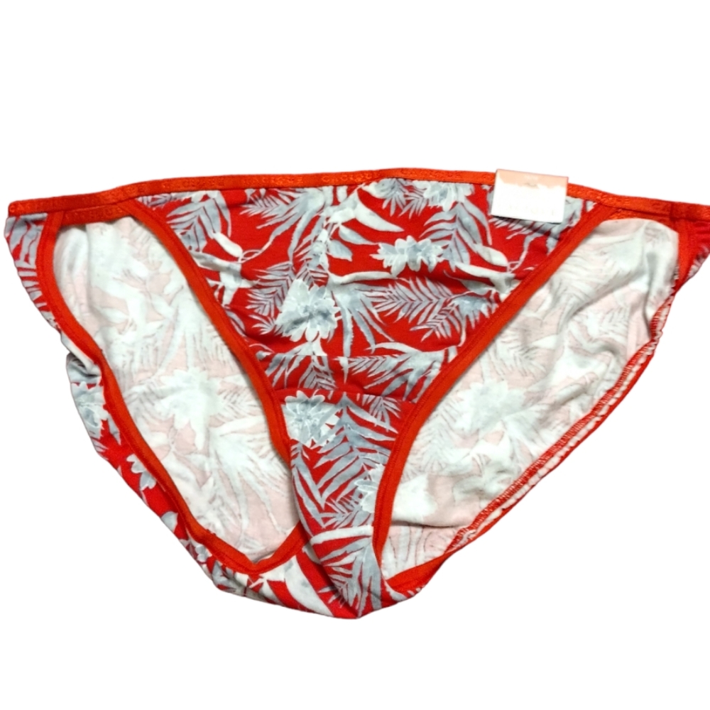 Lane Bryant Cacique Red Gray Floral Palm Cotton Double String Bikini Panty 14/16